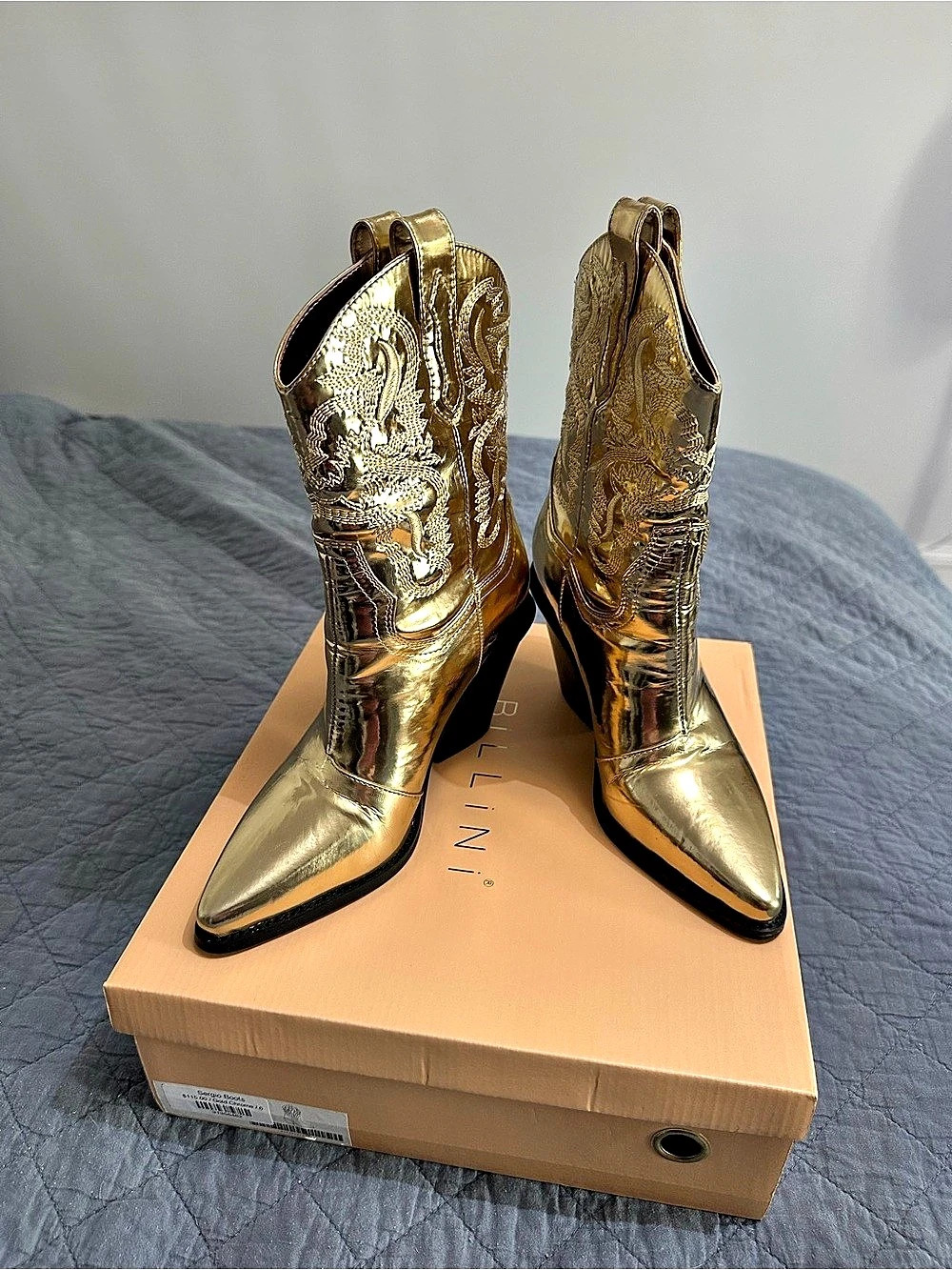 BILLINI Sergio Boots Metallic Gold Pointed-Toe Heeled Boots US 6